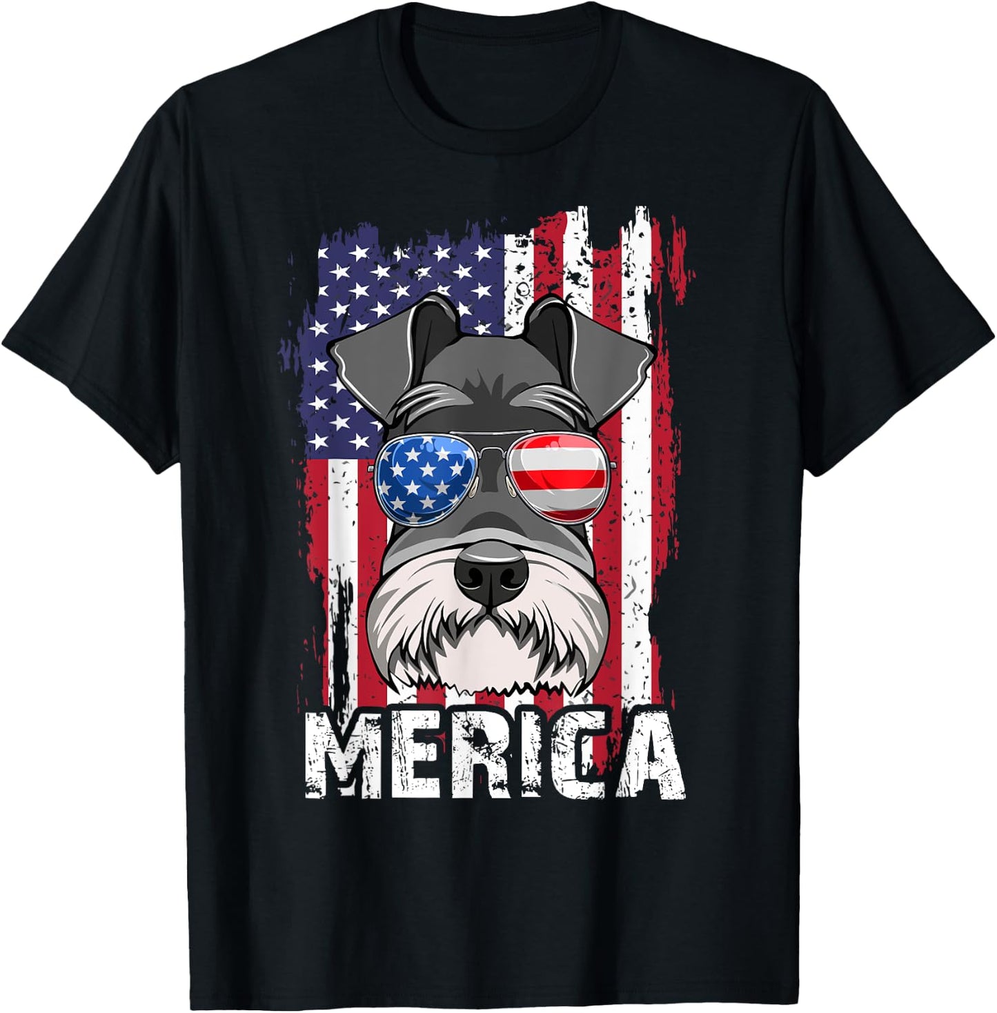 Merica 4th of July Mini Schnauzer-Shirt USA Flag Dog Mom Dad T-Shirt - T-Shirt | Black