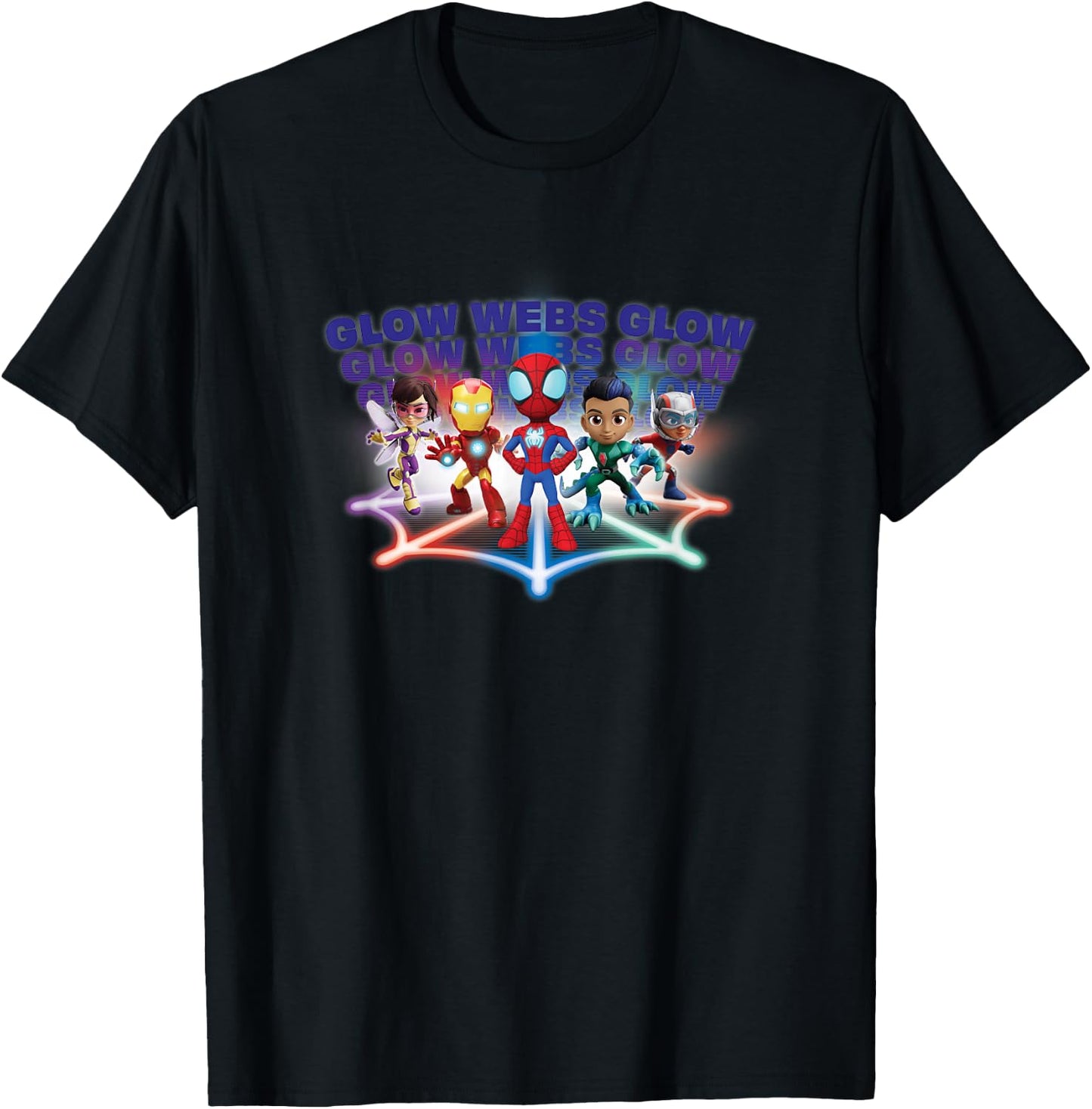 Marvel Spidey and His Amazing Friends Avengers Glow Webs T-Shirt - T-Shirt | Black