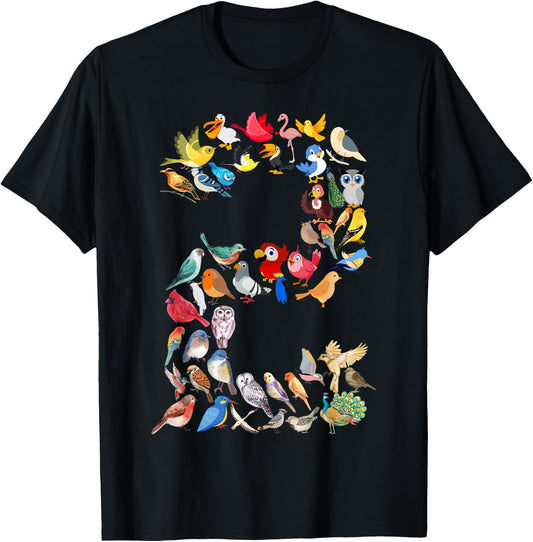 Toddler 2nd Birthday Birds Themed 2 Year Old Kids Bird Lover T-Shirt - T-Shirt | Black