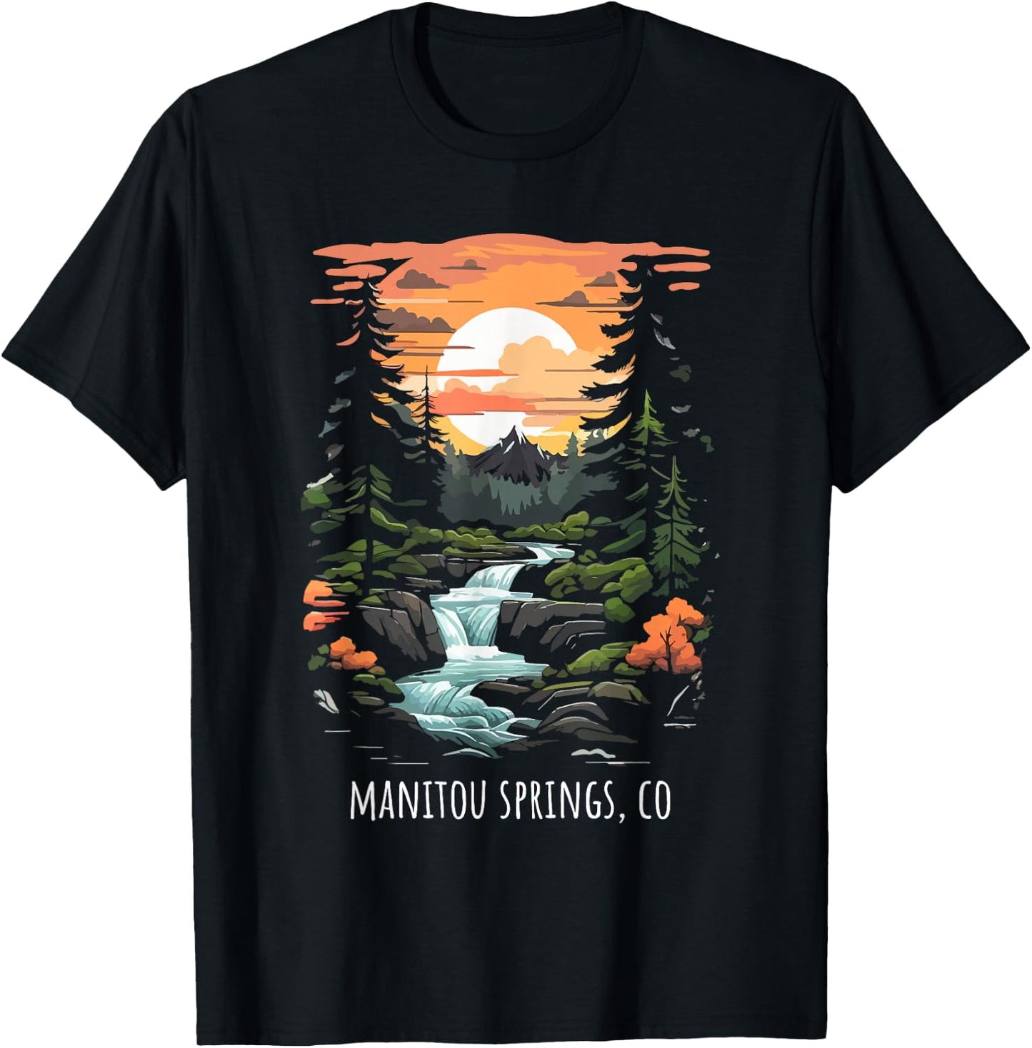 Manitou Springs CO USA Scenic Mountain Sunset Retro Style T-Shirt - T-Shirt | Black