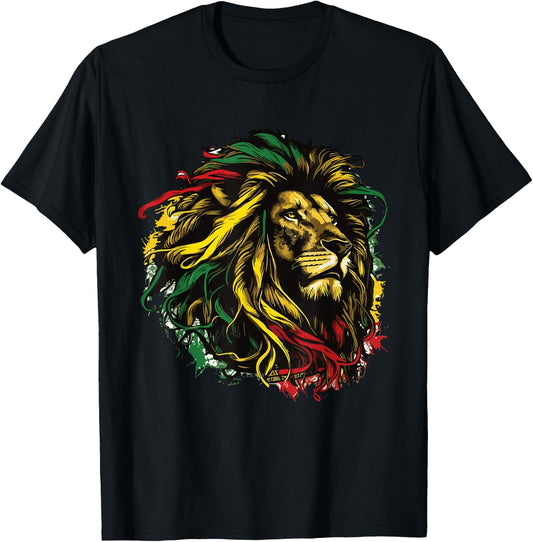 Jamaican Lion Jamaican Rasta Flag Lion of Judah Reggae Music T-Shirt - T-Shirt | Black