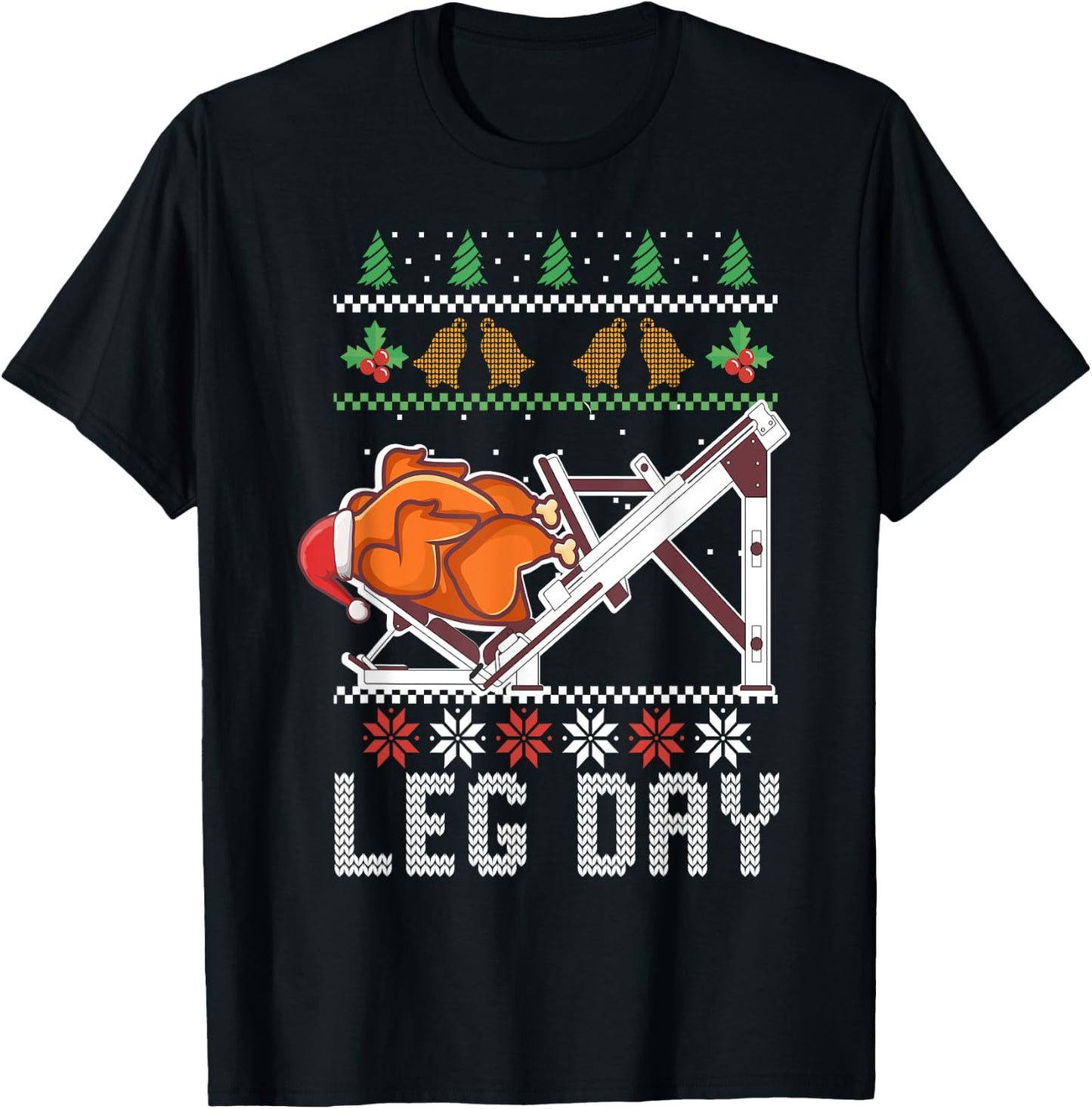 Ugly Christmas Sweater Dinner Workout leg day turkey T-Shirt - T-Shirt | Black