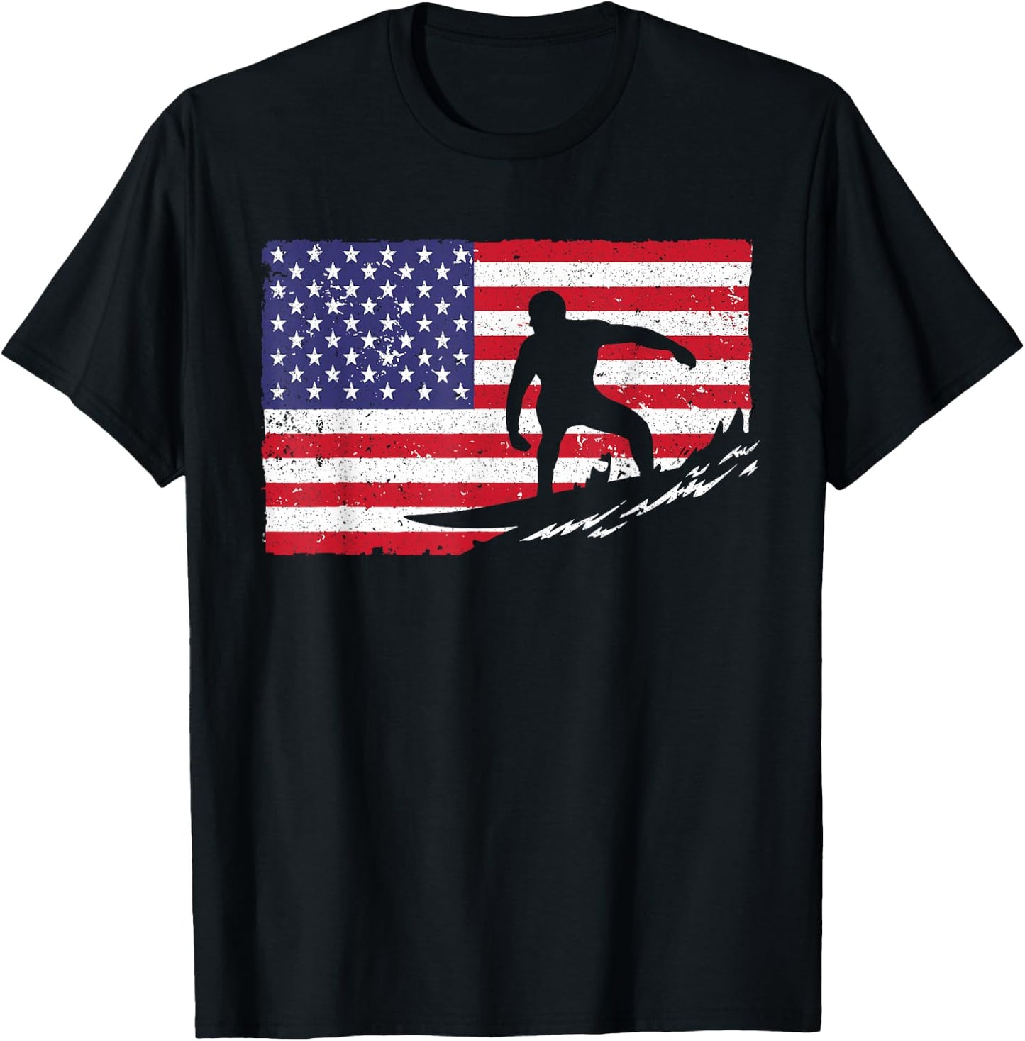 Cool Surfing Women 4th of July American Flag Surfer T-Shirt - T-Shirt | Black