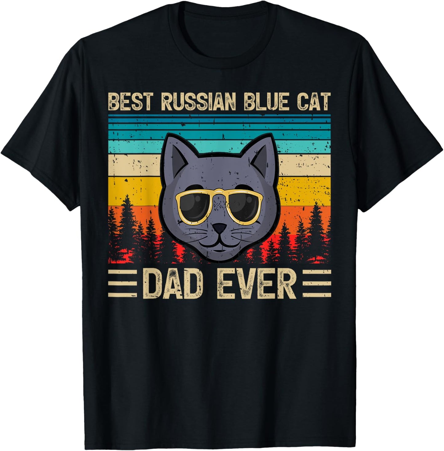 Vintage Funny Best Russian Blue Cat Dad Ever Father's Day Men T-Shirt - T-Shirt | Black