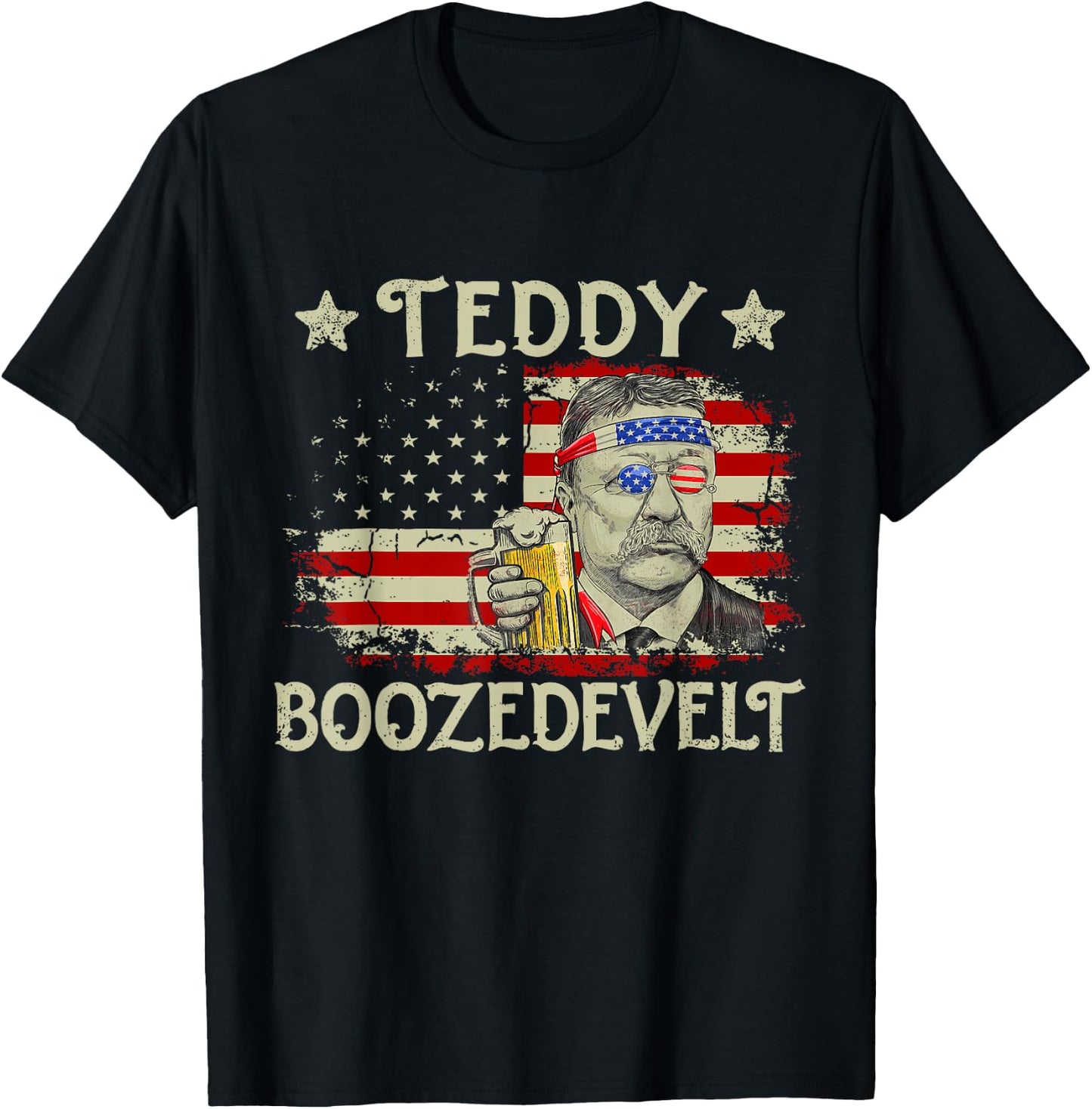 Teddy Boozedevelt Funny Beer Drinking US President T-Shirt - T-Shirt | Black