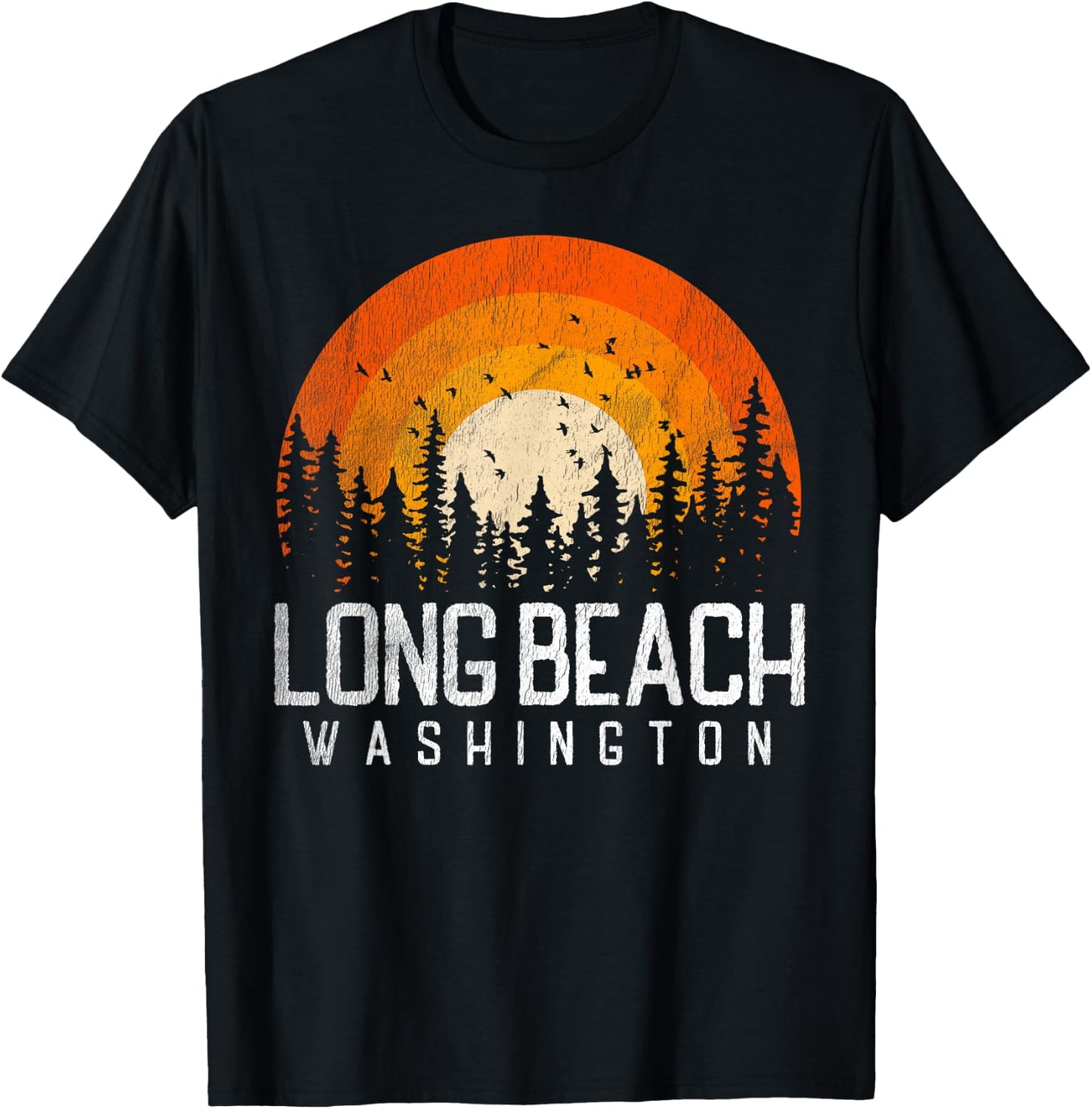 Long Beach Washington WA Shirt Retro 70s 80s Vintage Gift T-Shirt - T-Shirt | Black