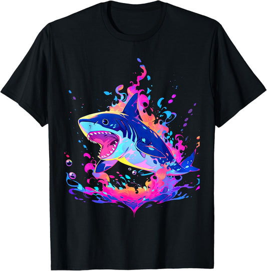 Colorful Shark, Spirit Animal, Multicolor Art T-Shirt - T-Shirt | Black