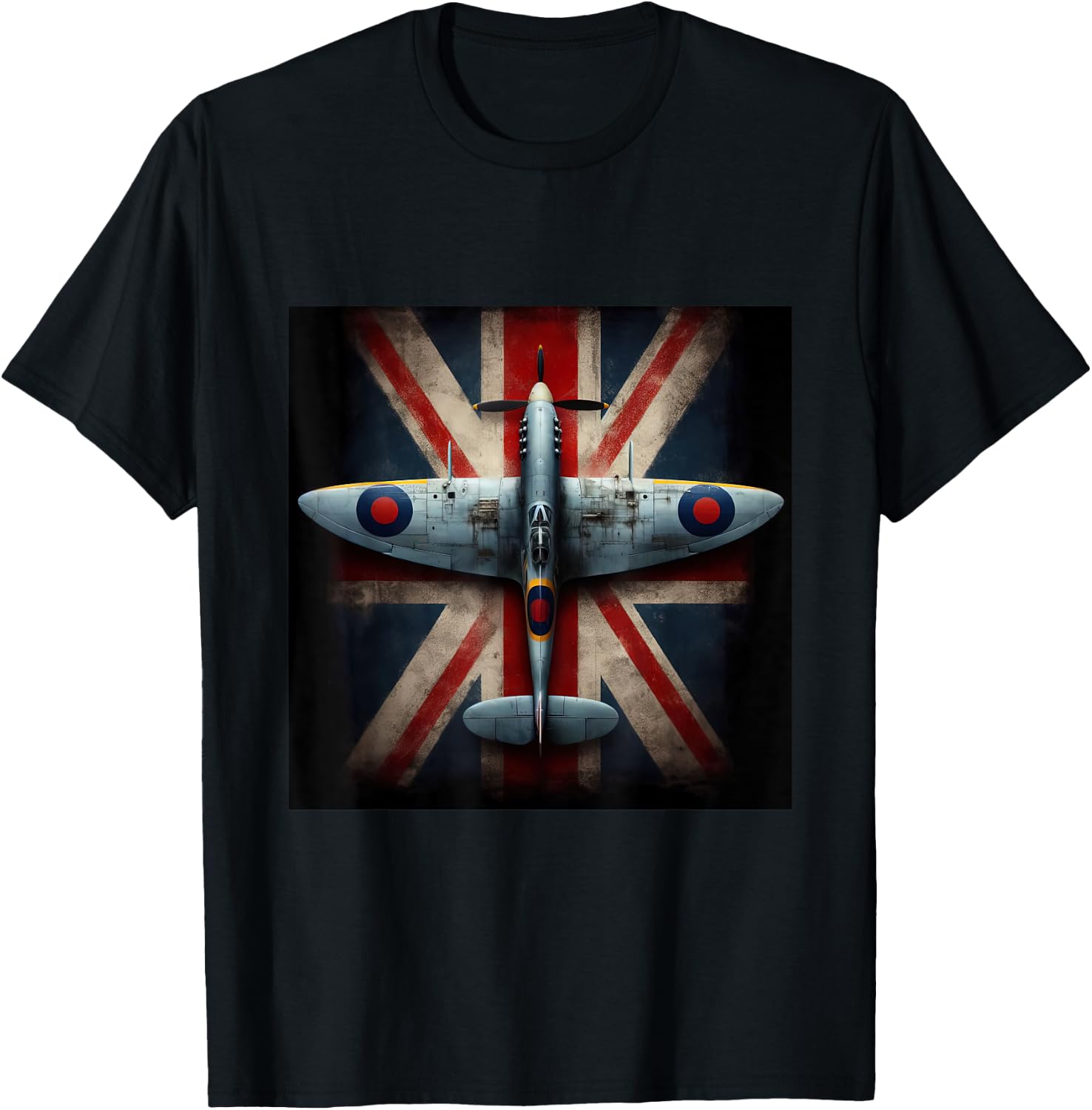 Spitfire Supermarine WW2 Fighter Plane Union Jack UK Flag T-Shirt - T-Shirt | Black