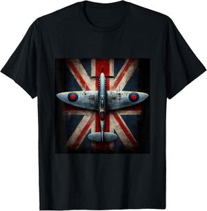 Spitfire Supermarine WW2 Fighter Plane Union Jack UK Flag T-Shirt - T-Shirt | Black