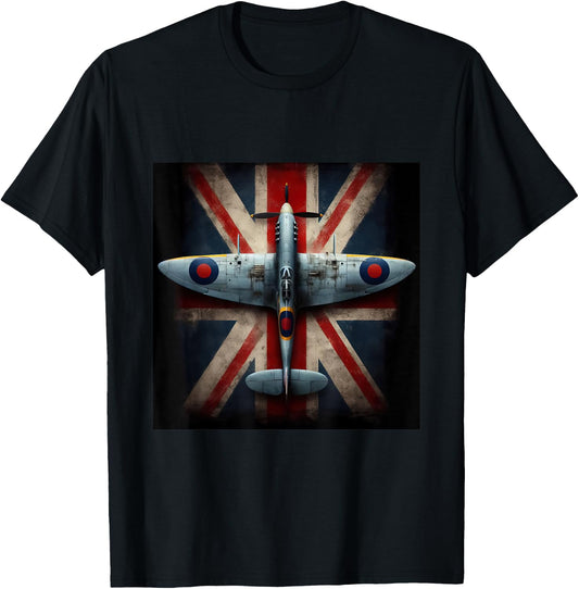 Spitfire Supermarine WW2 Fighter Plane Union Jack UK Flag T-Shirt - T-Shirt | Black