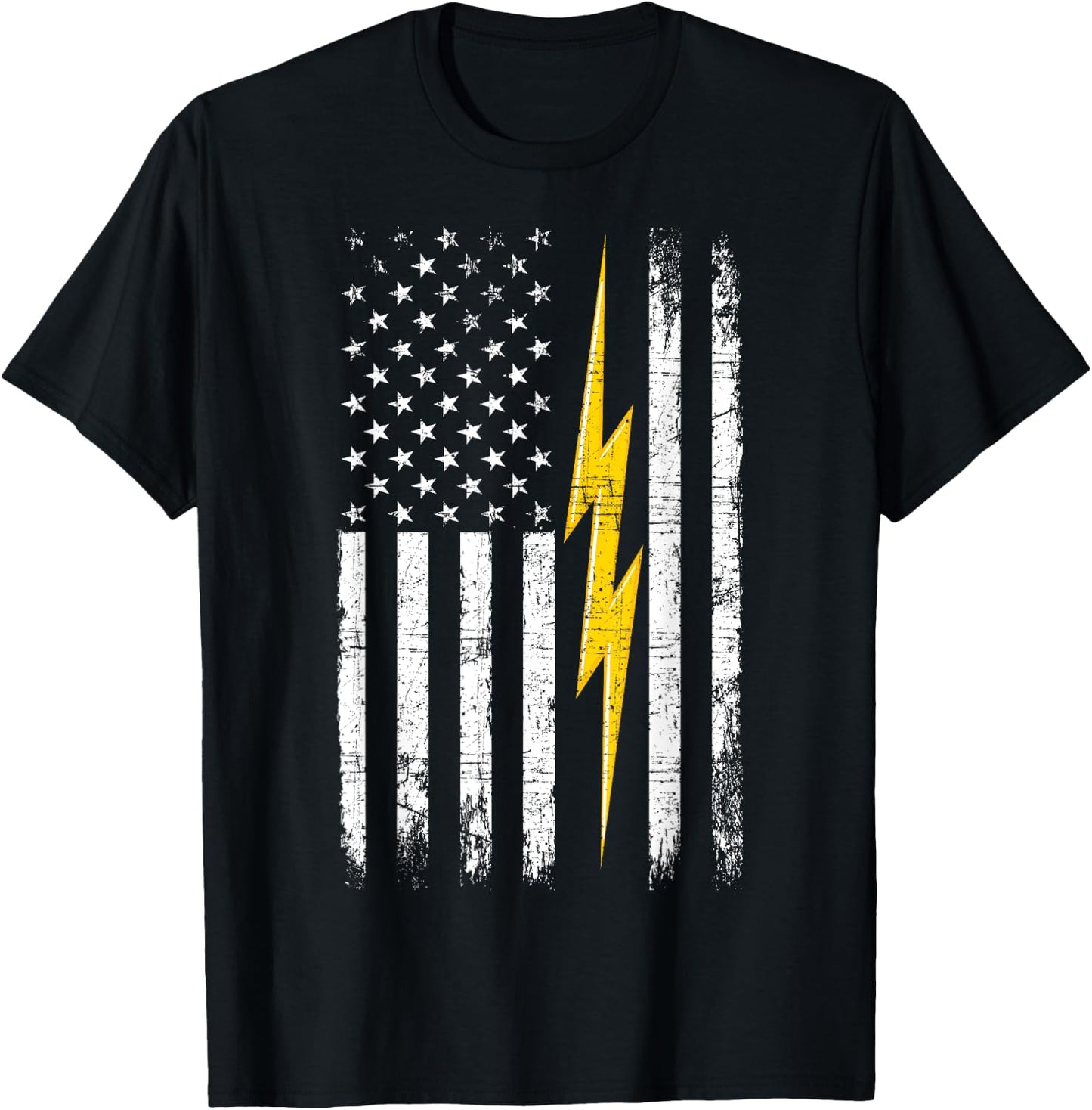 Patriotic Electrician American Flag Lightning Bolt Men T-Shirt - T-Shirt | Black