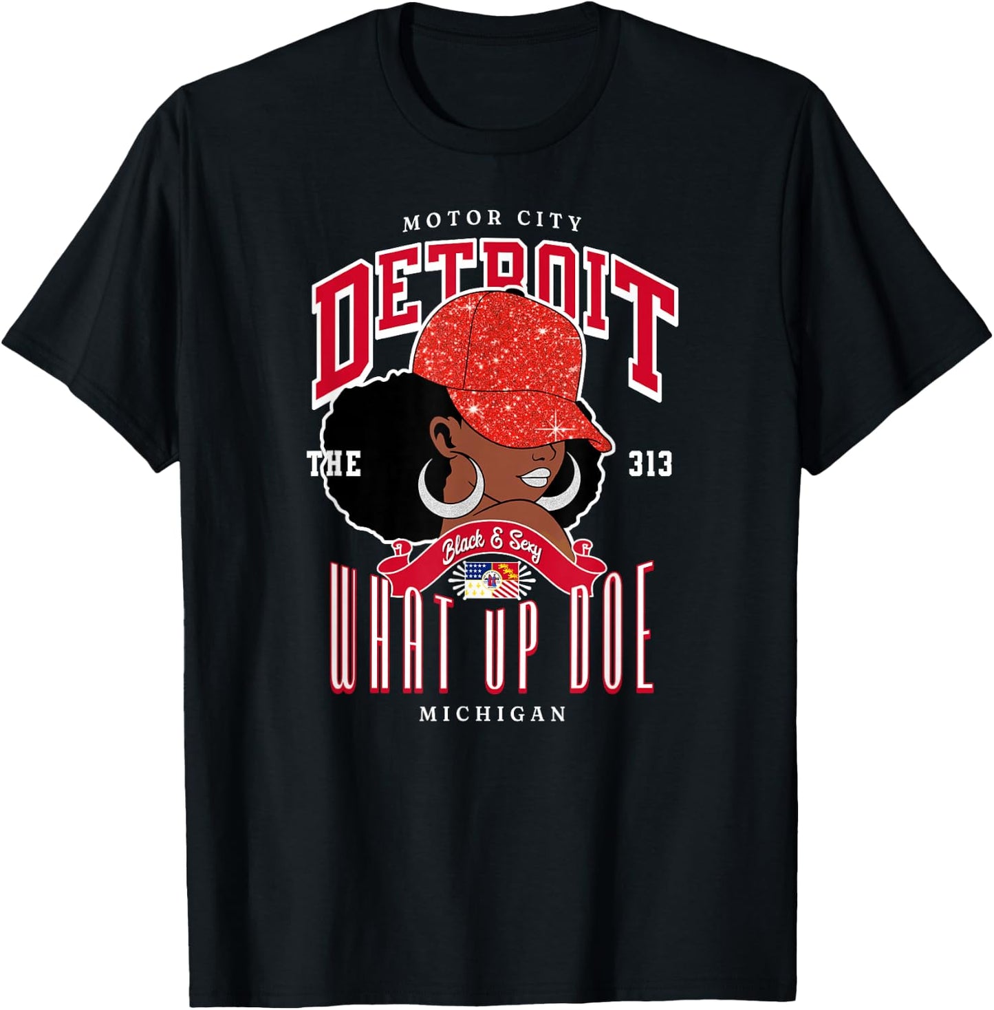 What Up Doe Detroit Afro Ladies 313 Area Code T-Shirt - T-Shirt | Black