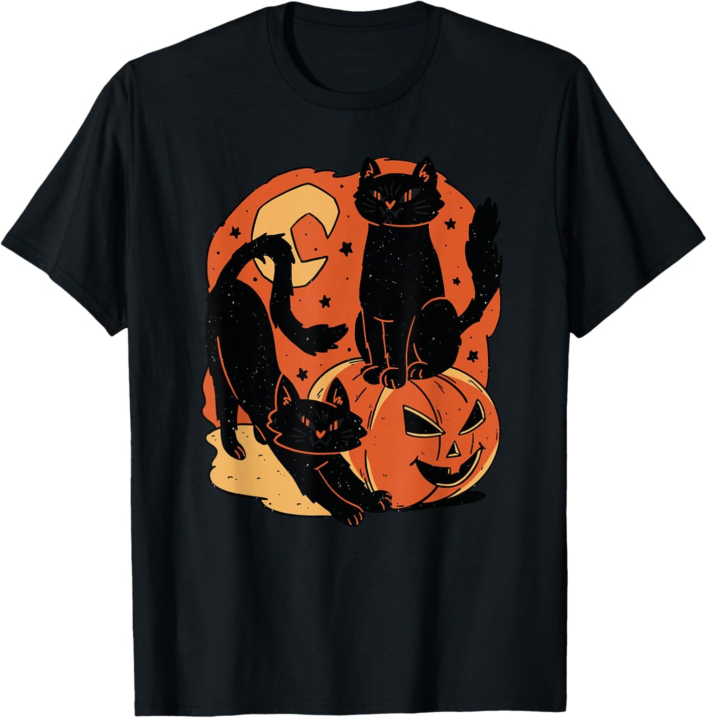 Vintage Scary Halloween Black Cats and pumpkin T-Shirt - T-Shirt | Black