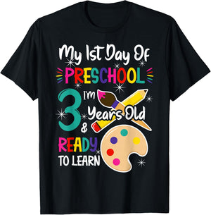 My First Day Of Preschool 3 Years old Back to School T-Shirt - T-Shirt | Black