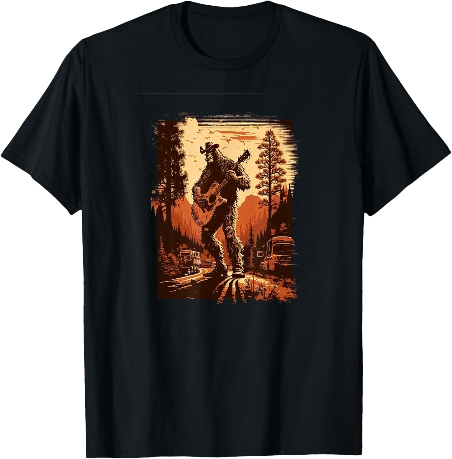 Bigfoot Sasquatch Cool Yeti Country Music Rodeo Guitar T-Shirt - T-Shirt | Black