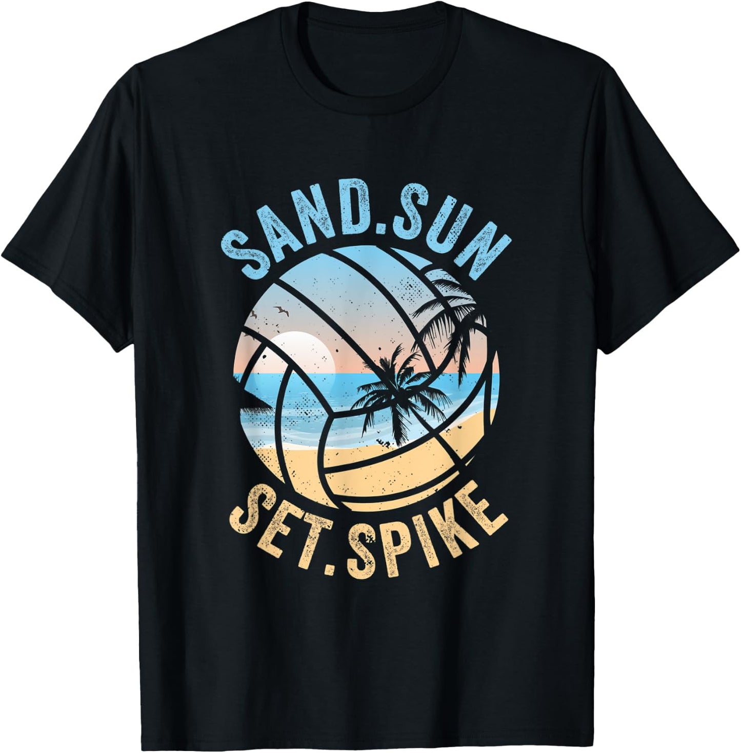 sand sun set spike for a fan beach volleyball Men Women T-Shirt - T-Shirt | Black
