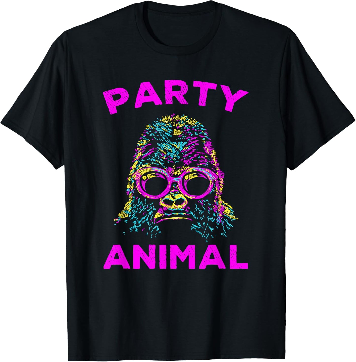 Cute Gorilla Party Animal Lover Colorful Monkey T-Shirt - T-Shirt | Black