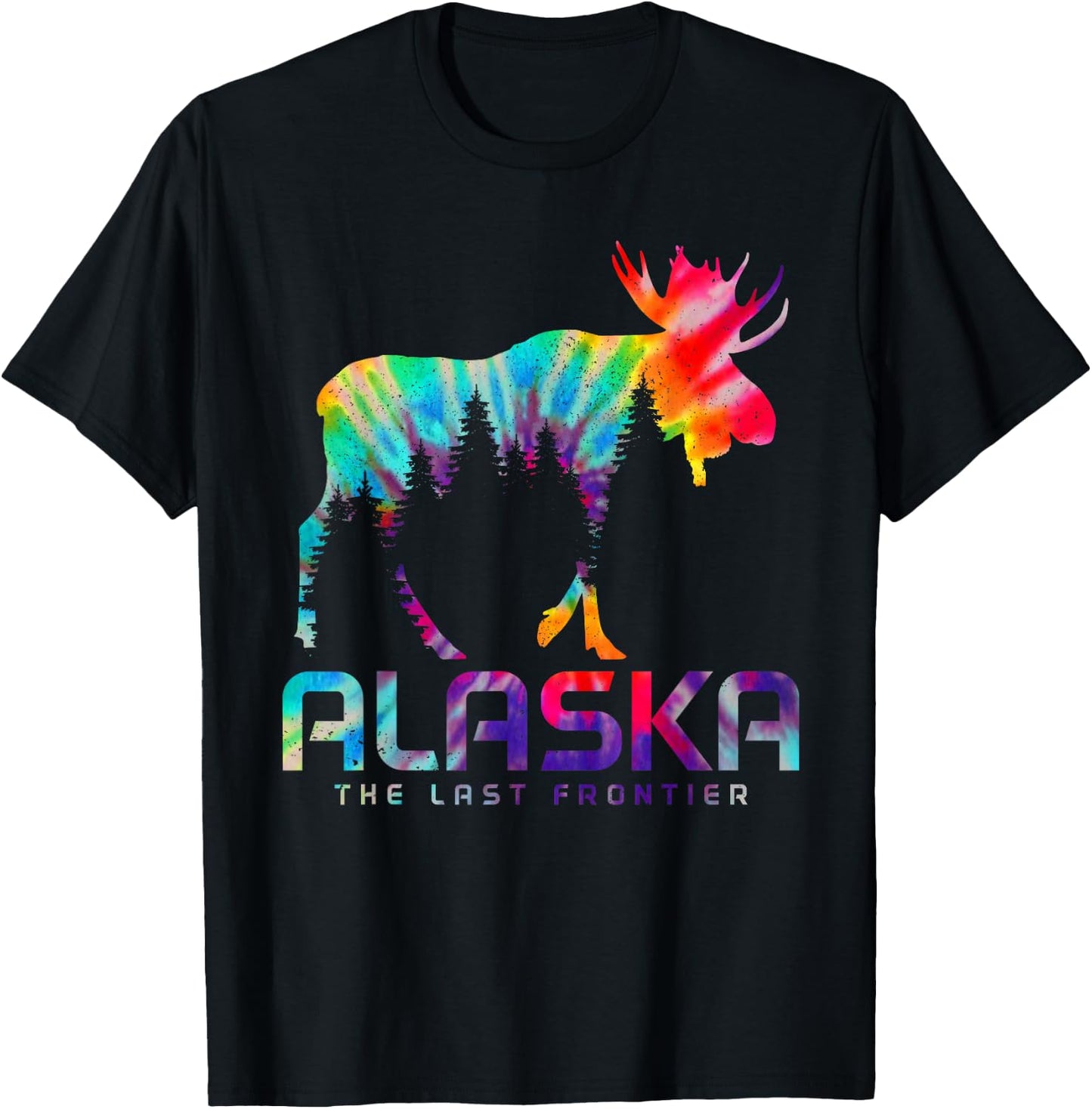 Alaska The Last Frontier Vintage Tie Dye Souvenir Moose T-Shirt - T-Shirt | Black