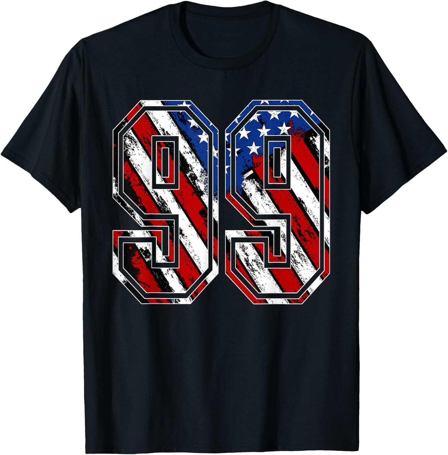 Number 99 Red White and Blue American Flag #99 Jersey Shirt T-Shirt - T-Shirt | Black