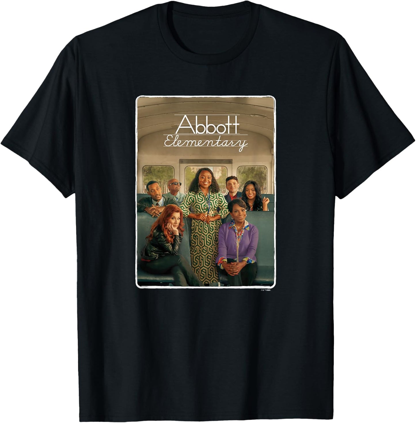 Abbott Elementary Teachers On The Bus Portrait & Logo T-Shirt - T-Shirt | Black
