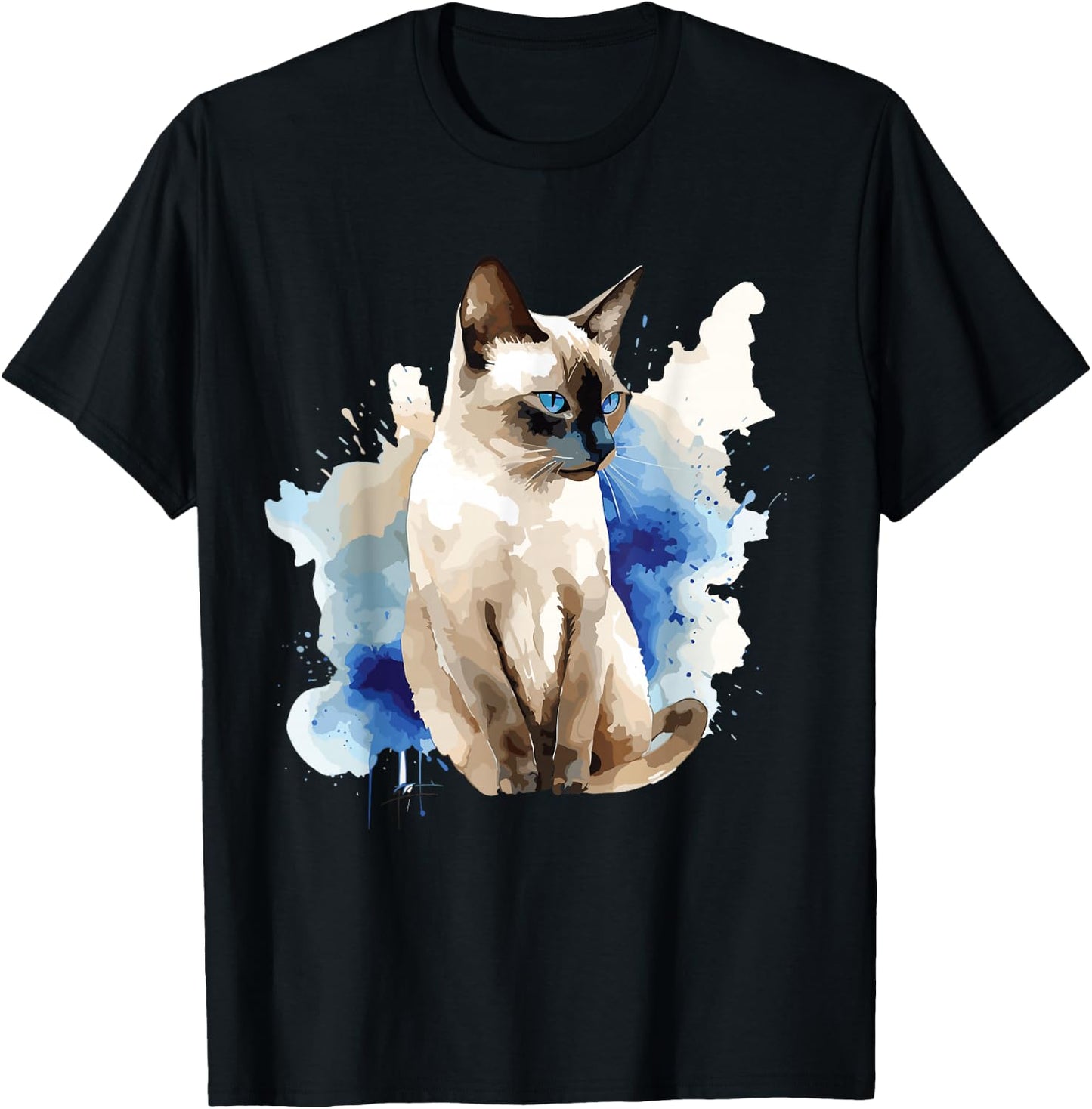 Siamese Painting Watercolor Kitten Cat Lover Siamois Kitty T-Shirt - T-Shirt | Black