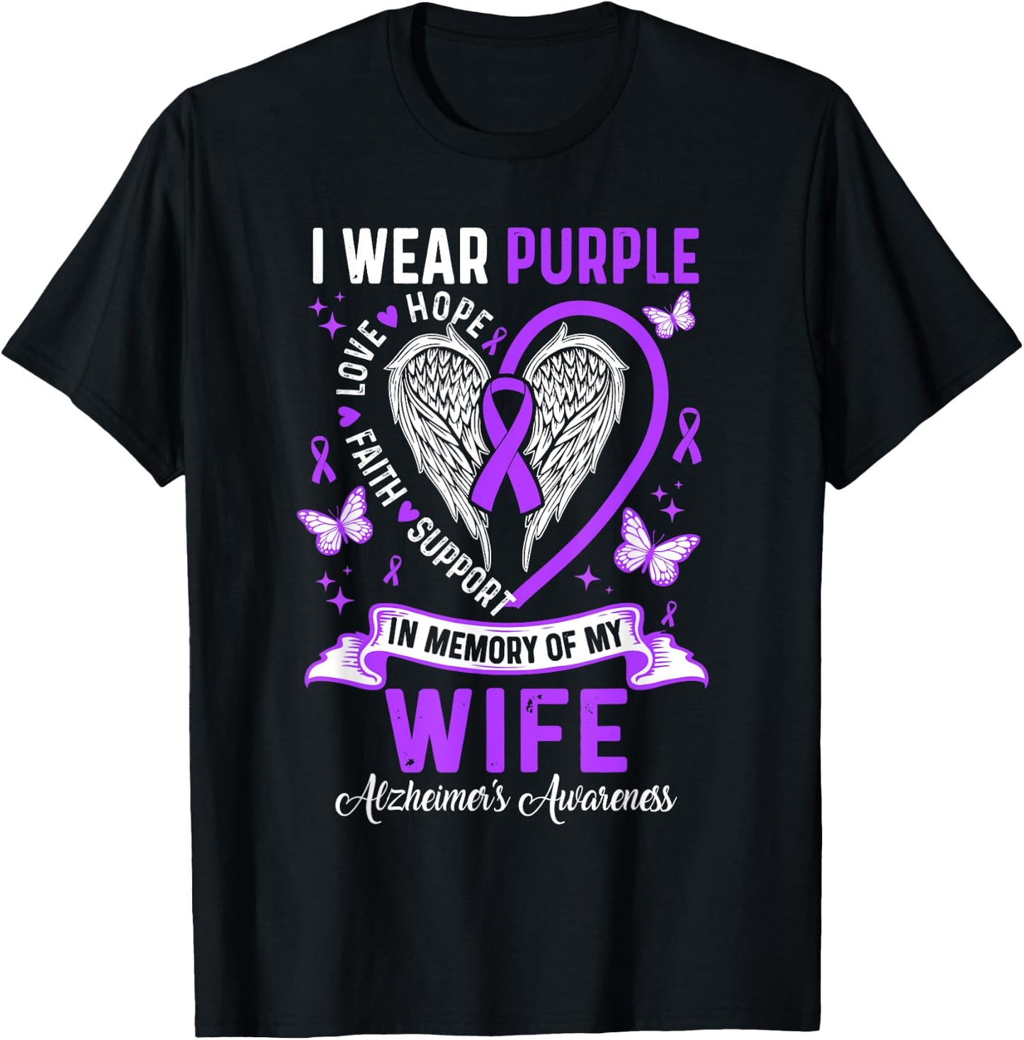 I Wear Purple In Memory Of My Wife Alzheimer's Awareness T-Shirt - T-Shirt | Black