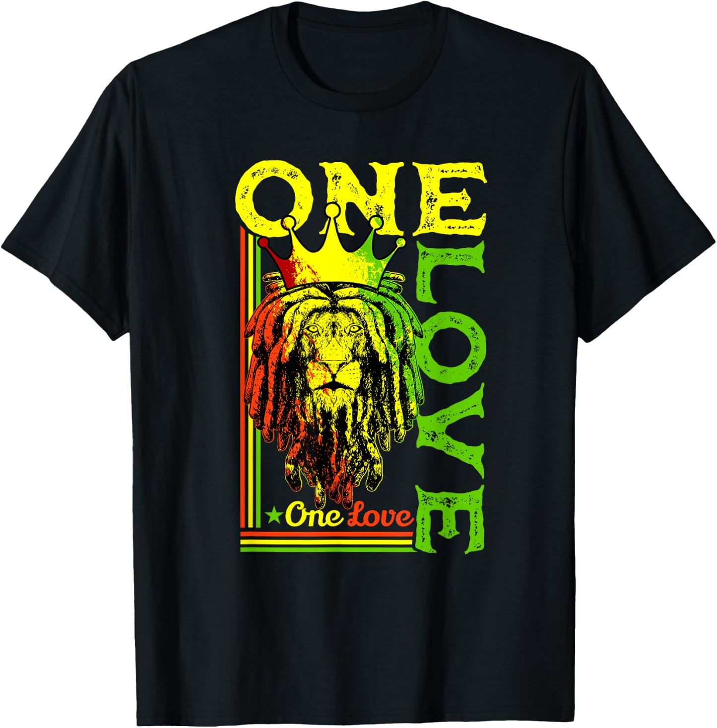 One Love Rasta Lion Jamaican Pride Reggae African T-Shirt - T-Shirt | Black