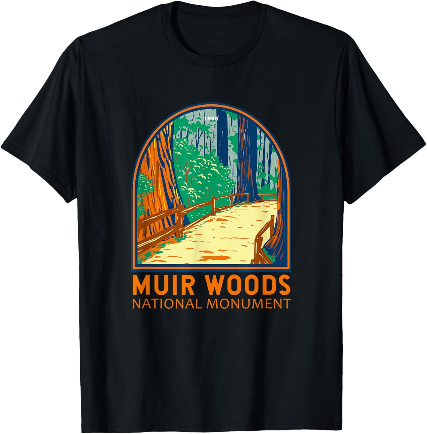 Muir Woods National Monument California Emblem Vintage T-Shirt - T-Shirt | Black