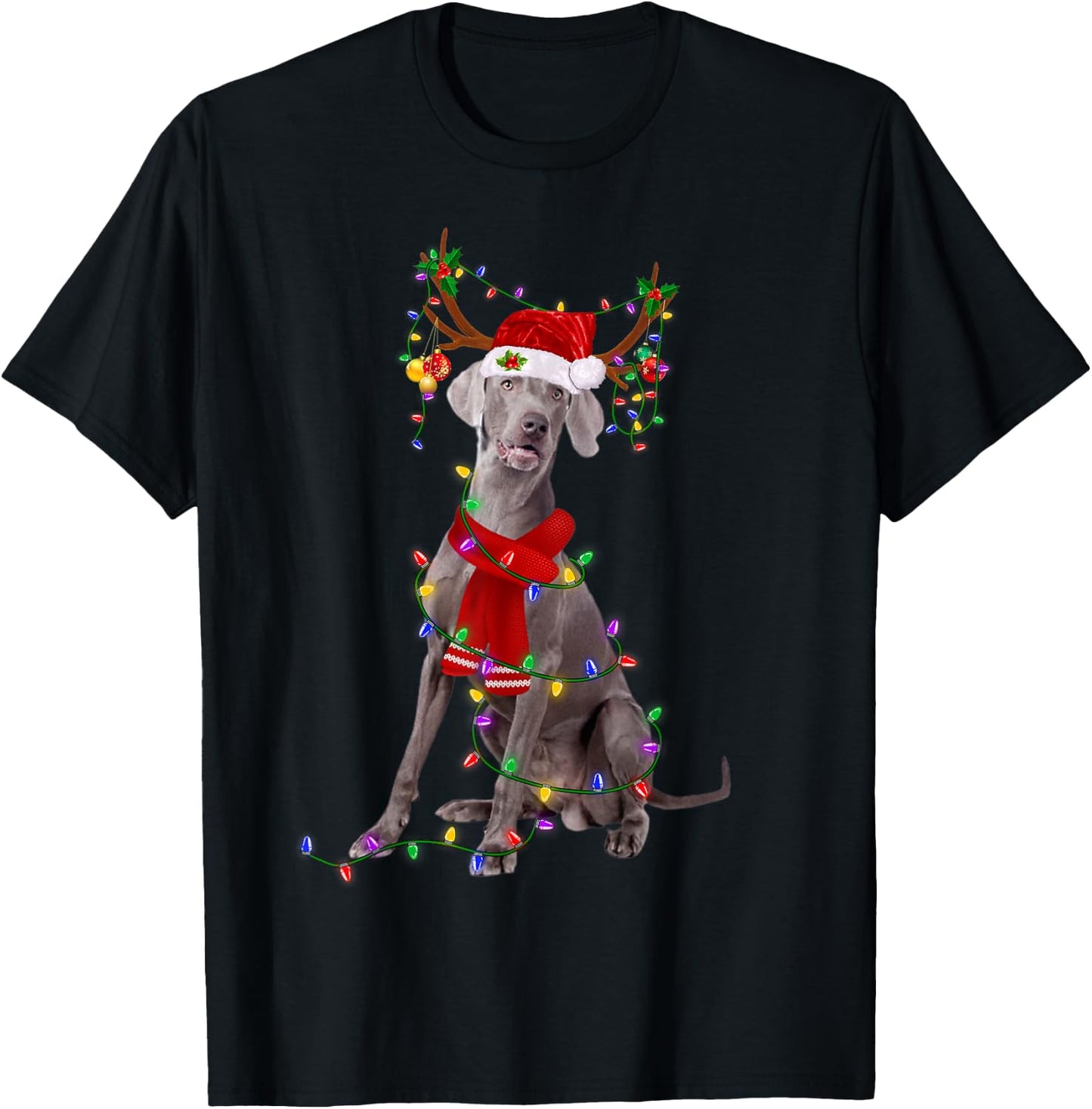 Funny Weimaraner Dog Tree Christmas Lights Xmas Pajama Men Women Kids T-Shirt - T-Shirt | Black