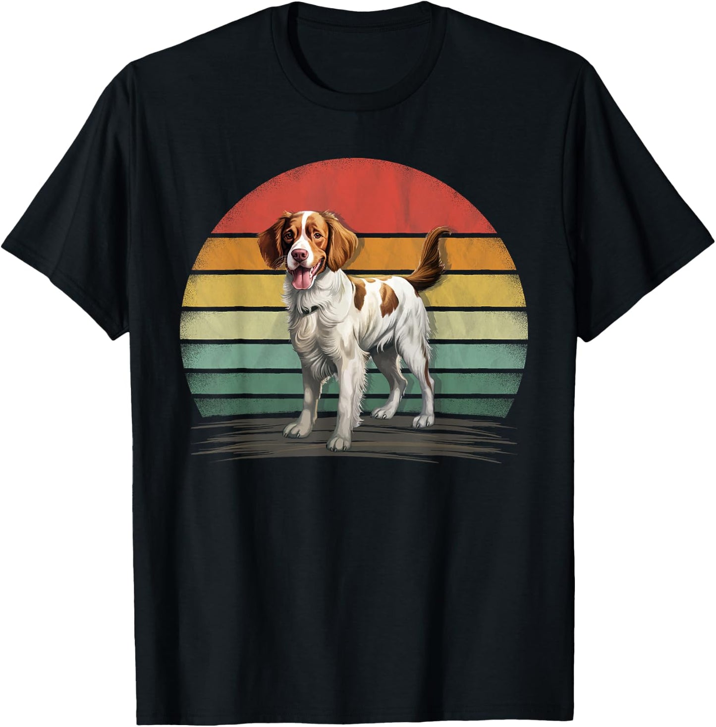 Retro Style Distressed Vintage Brittany Spaniel Dog T-Shirt - T-Shirt | Black