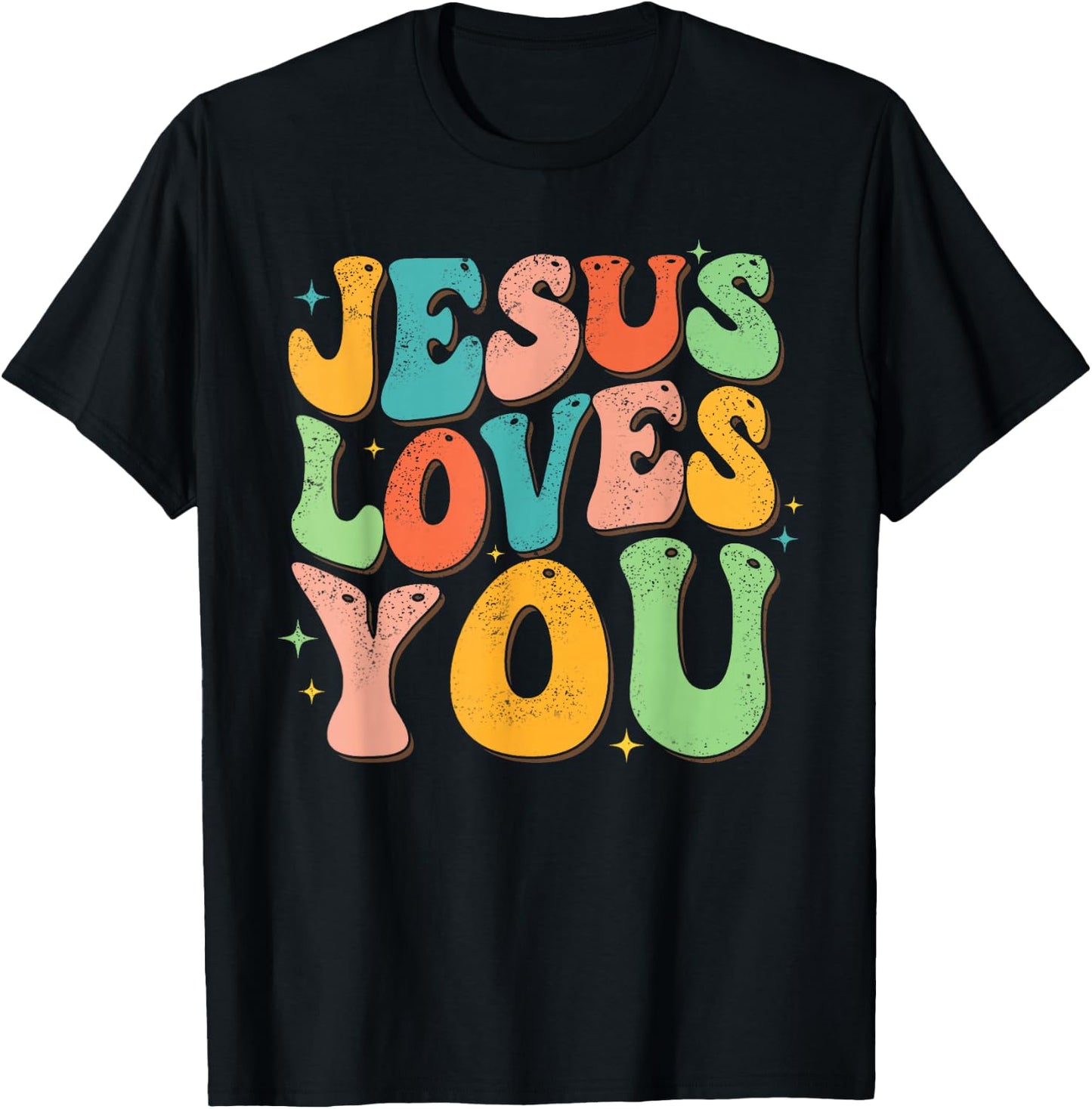 Jesus Loves You Retro Groovy Style Graphic Design Women T-Shirt - T-Shirt | Black