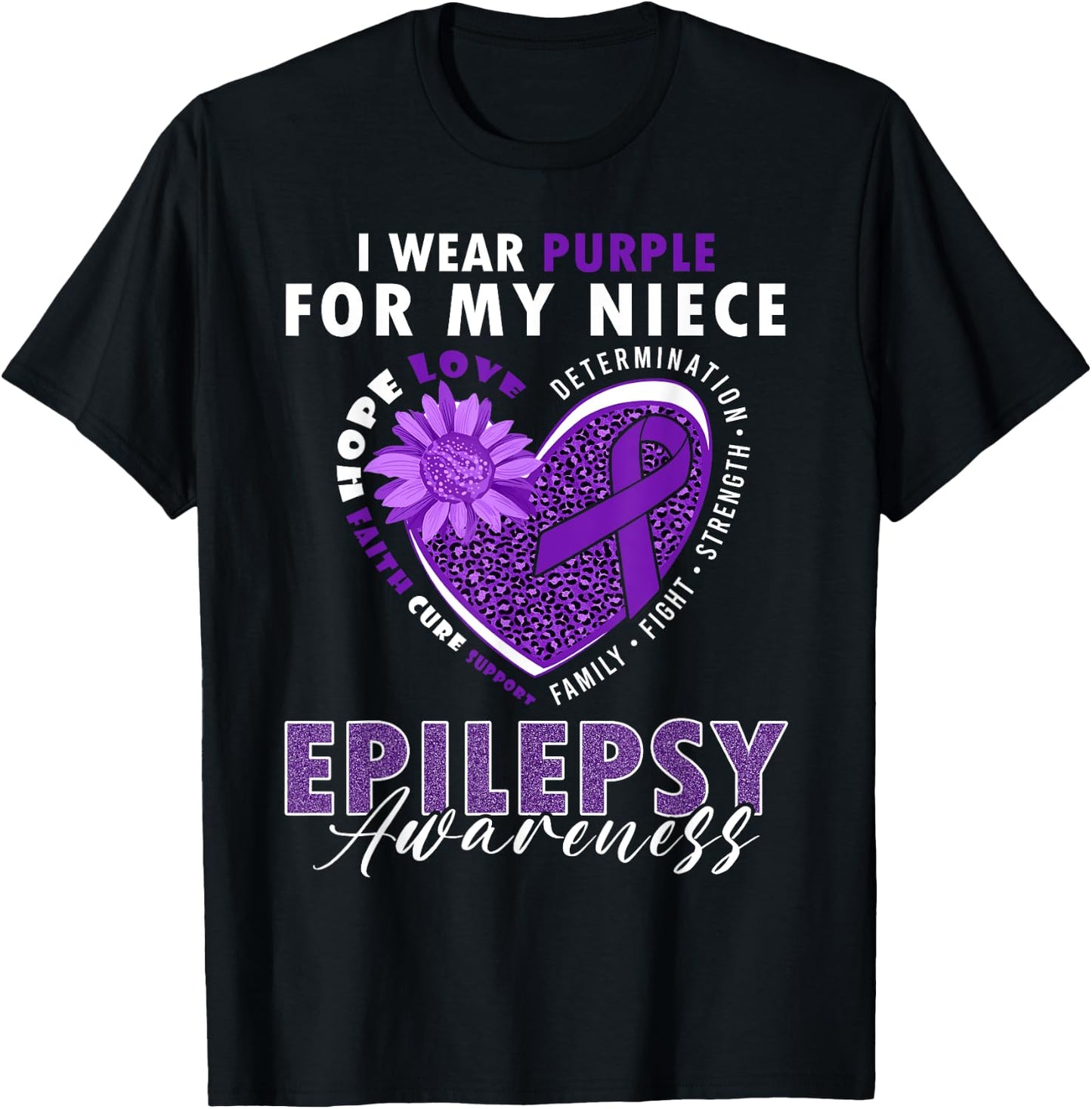 I Wear Purple For My Niece Epilepsy Awareness Supporter T-Shirt - T-Shirt | Black