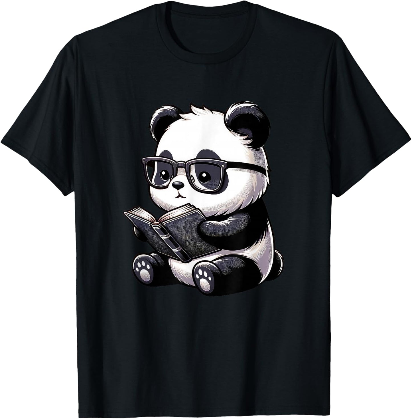 Panda Reading Book Kawaii Bookworm Librarian - Panda Reading Book Kawaii Bookworm Designs - -Adults & -Kids - Black - Small - Short Sleeve - Cotton, Polyester - Novelty T-Shirt - T-Shirt | Black