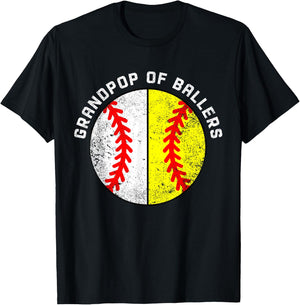 Grandpop Of Ballers Funny Baseball Softball Grandpop T-Shirt - T-Shirt | Black
