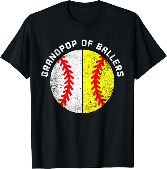Grandpop Of Ballers Funny Baseball Softball Grandpop T-Shirt - T-Shirt | Black