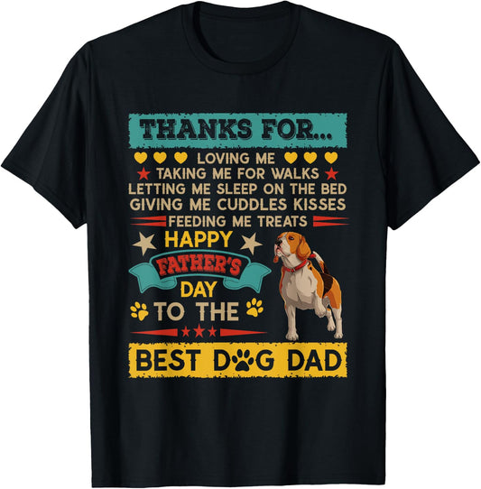 Vintage Thanks For Loving Proud Best Dog Dad Beagle T-Shirt - T-Shirt | Black