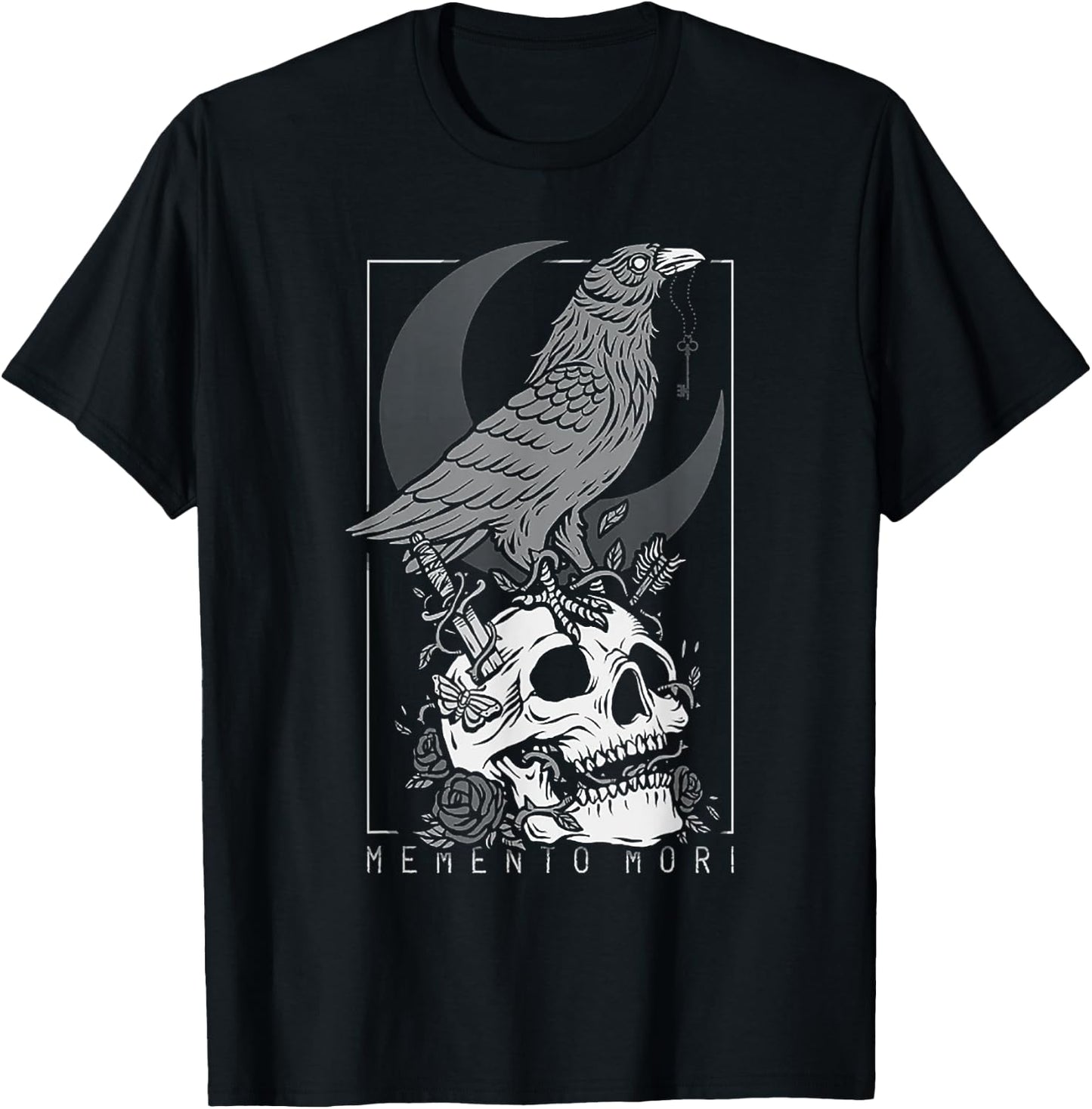 Memento Mori Crow Skull Moon T-Shirt - T-Shirt | Black