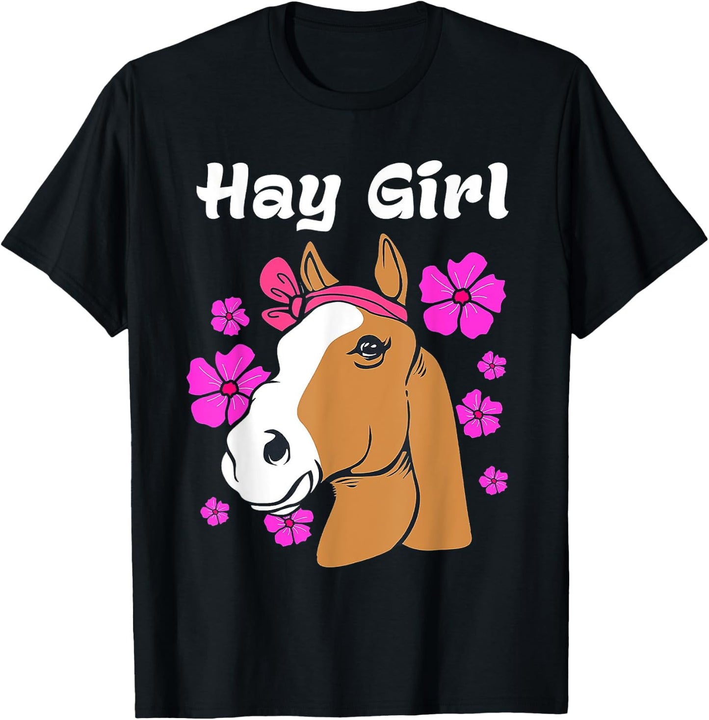 Hay Girl Floral Horse Horse T-Shirt - T-Shirt | Black