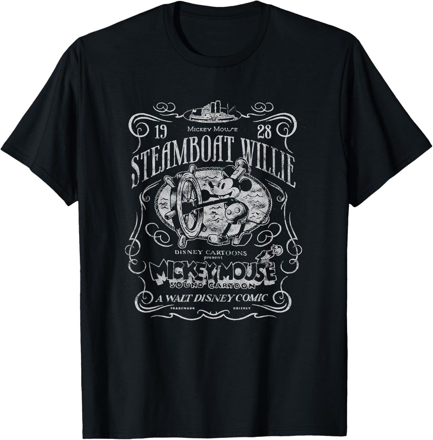 Disney 100 Mickey Mouse Steamboat Willie Poster Homage D100 T-Shirt - T-Shirt | Black