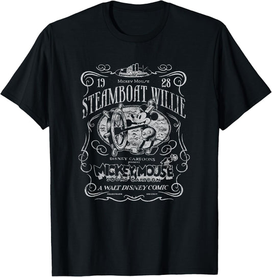 Disney 100 Mickey Mouse Steamboat Willie Poster Homage D100 T-Shirt - T-Shirt | Black
