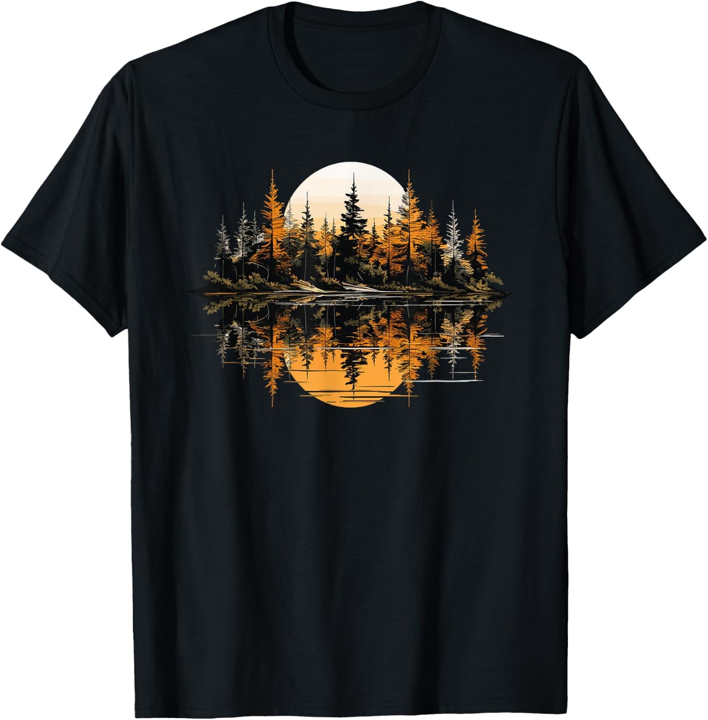 Nature Reflection Forest Trees Outdoor Wildlife T-Shirt - T-Shirt | Black
