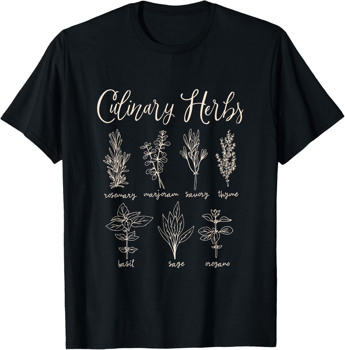 Culinary Herbs Outline Herbal Collection Design T-Shirt - T-Shirt | Black