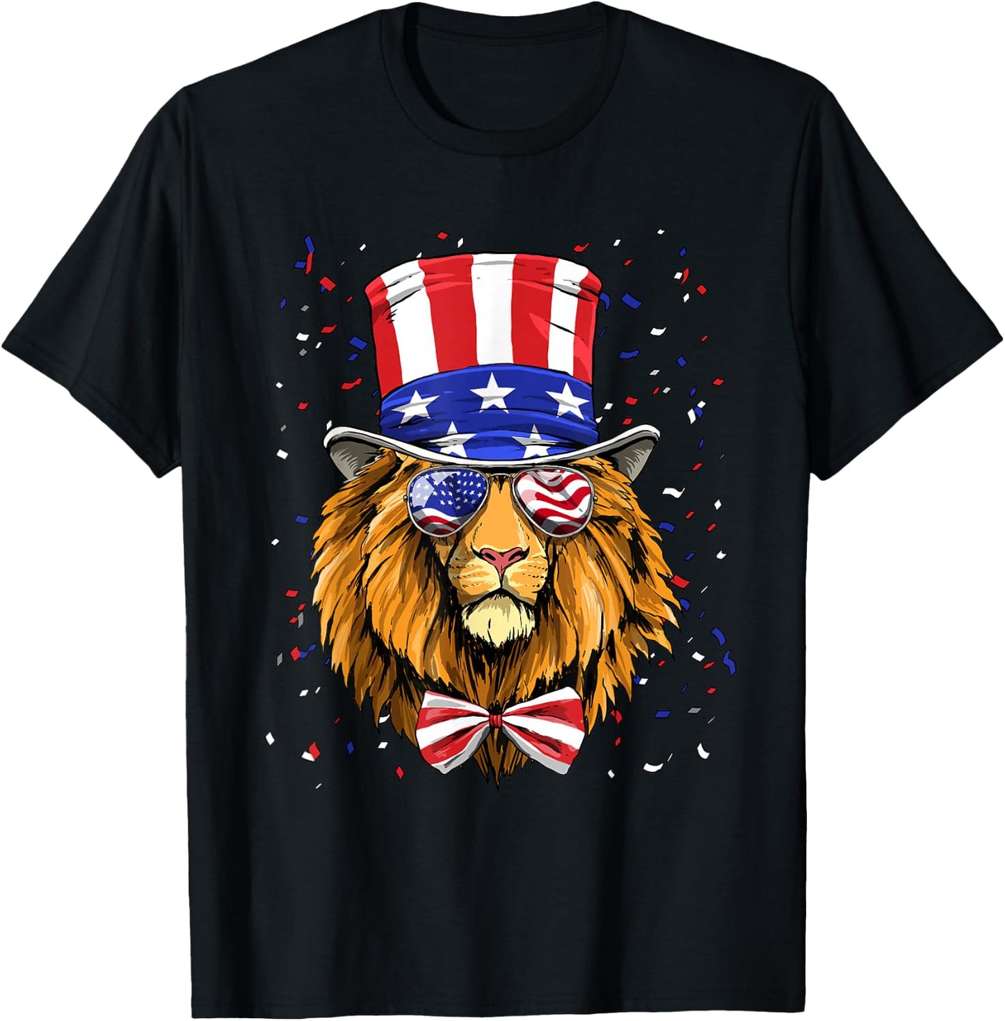 4th of July Patriotic Lion USA Flag Independence Lion Lover T-Shirt - T-Shirt | Black