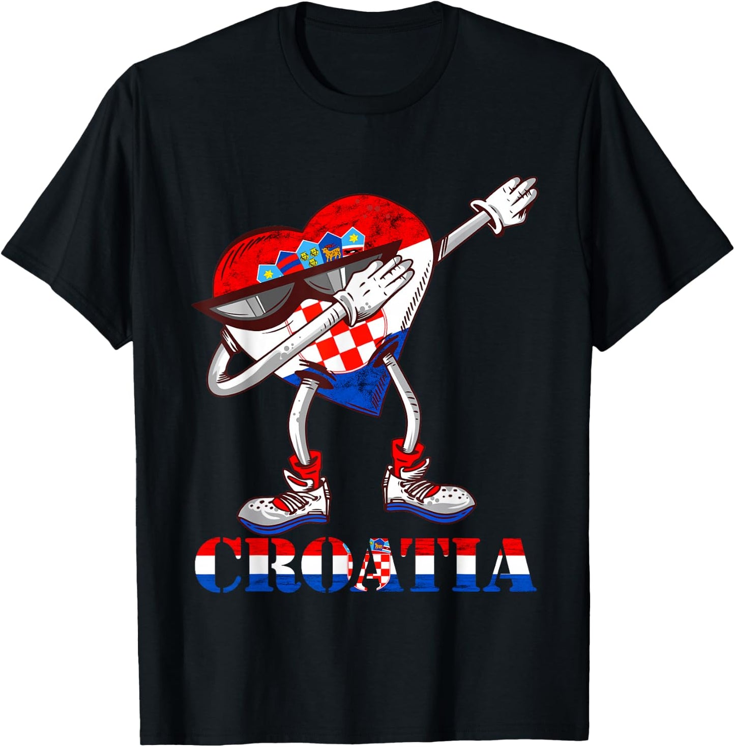 Dabbing Heart Croatian Flag Hrvatska Croatian Roots Croatia T-Shirt - T-Shirt | Black