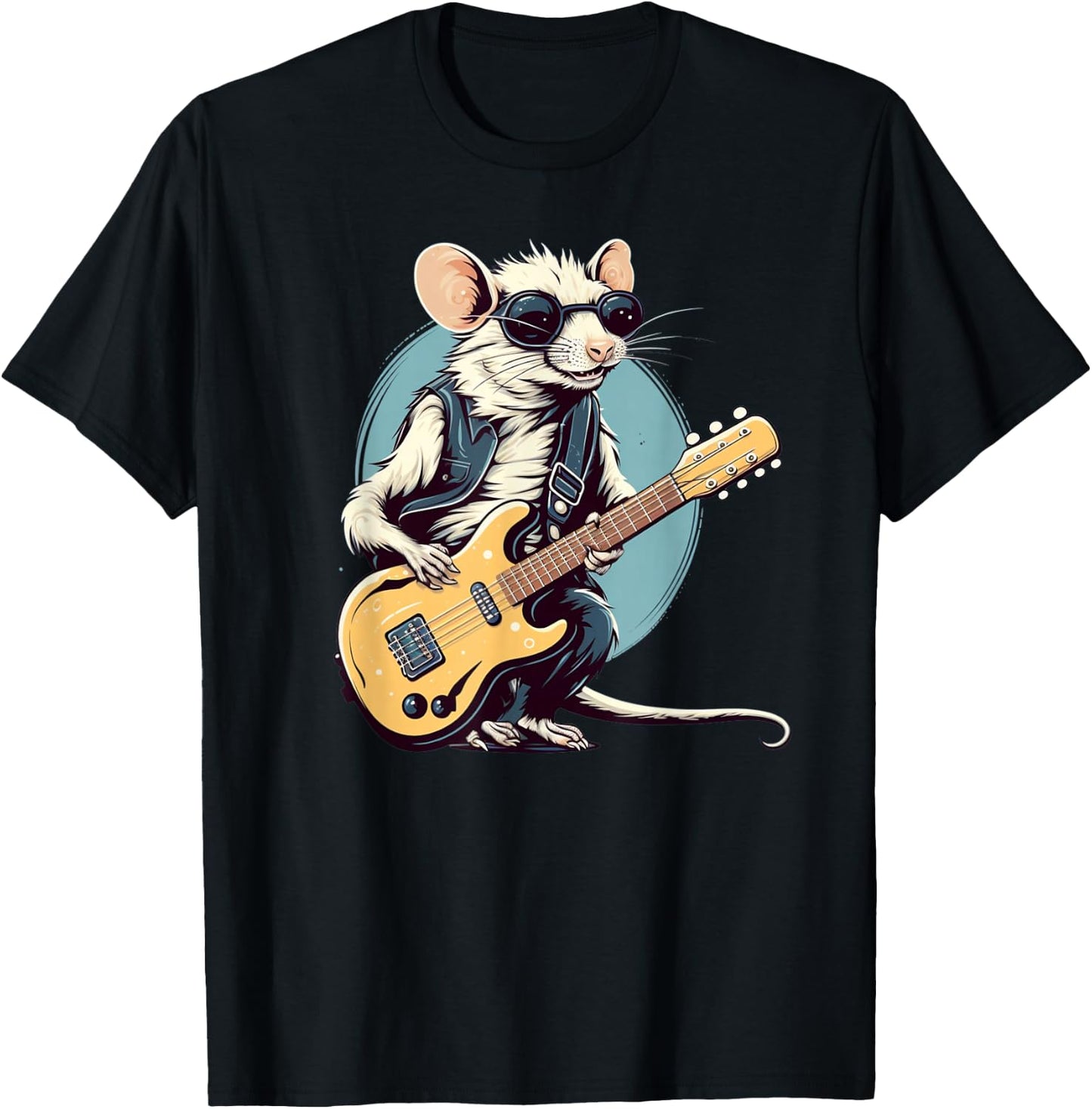 Funny Punk Rocker Rat with electric Guitar Costume T-Shirt - T-Shirt | Black