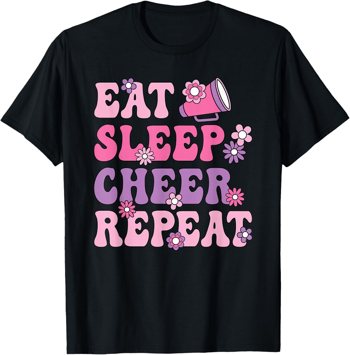 Eat Sleep Cheer Repeat Cheerleader Cheerleading Women Girls T-Shirt - T-Shirt | Black