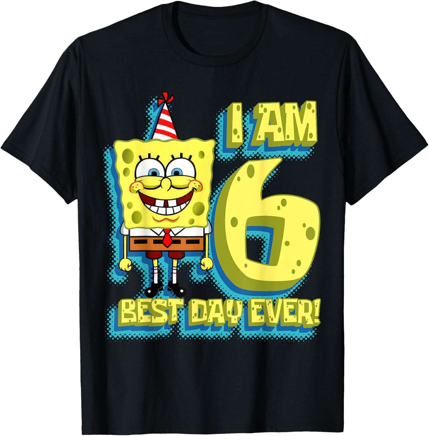Mademark x SpongeBob SquarePants - SpongeBob SquarePants Birthday I am 6 Best Day Ever T-Shirt - T-Shirt | Black