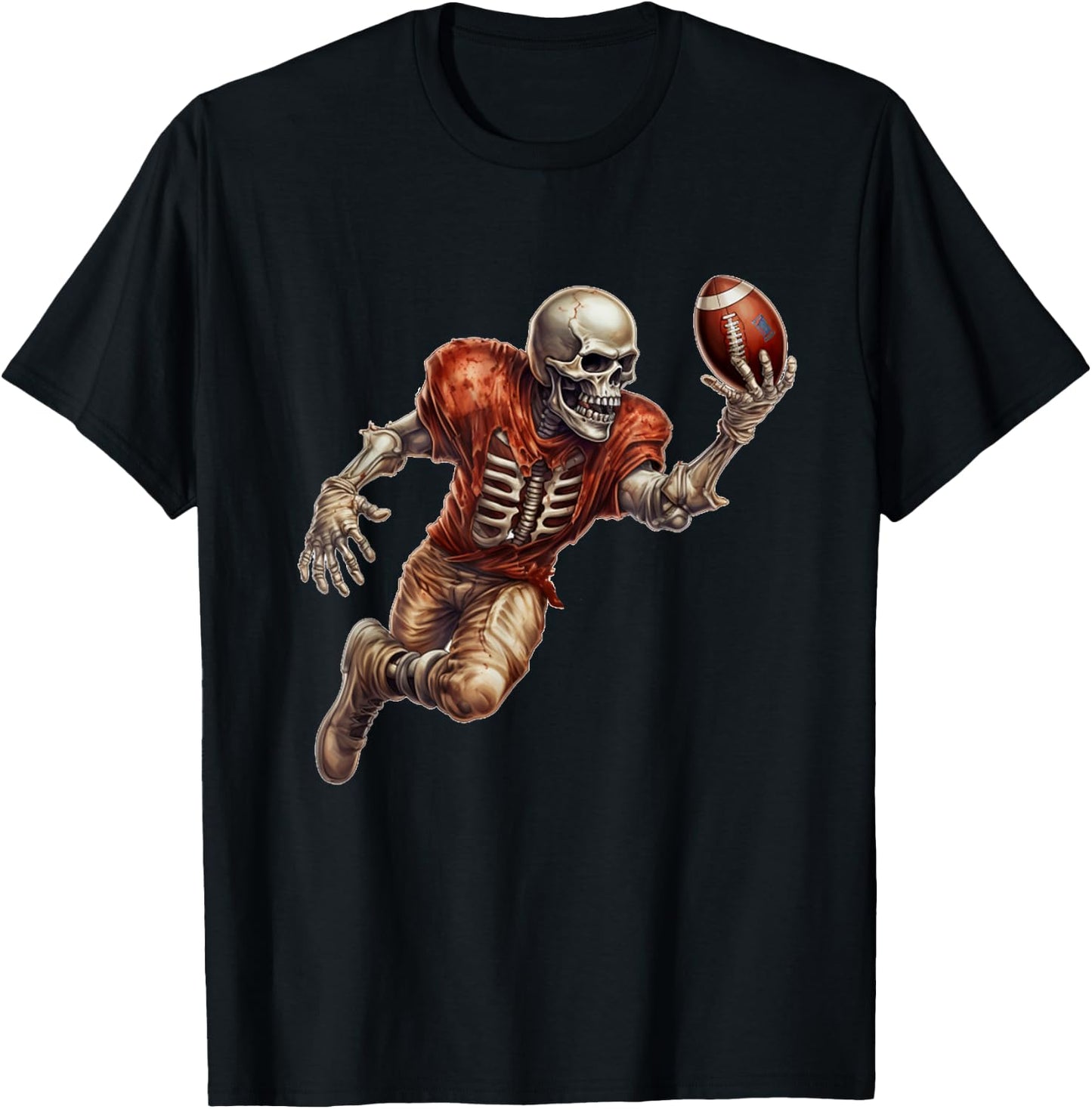 Skeleton Playing Football Cool Touchdown Halloween T-Shirt - T-Shirt | Black