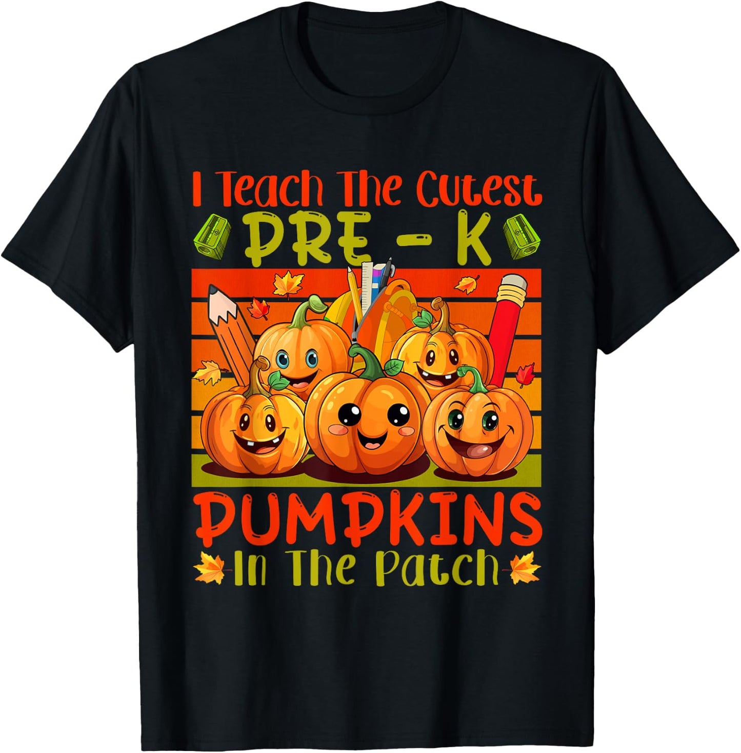 Vintage I Teach The Cutest Pre-K Pumpkins In The Patch T-Shirt - T-Shirt | Black