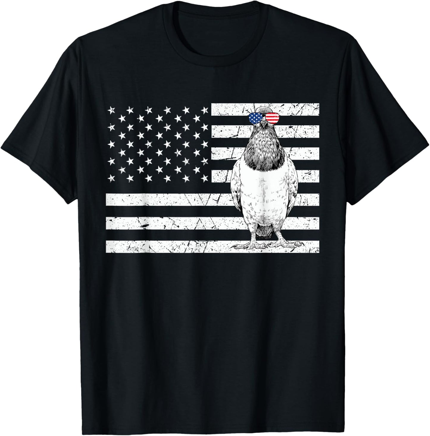 Pigeon 4th of July Bird Watching US American Flag Patriotic Women Kids Men T-Shirt - T-Shirt | Black